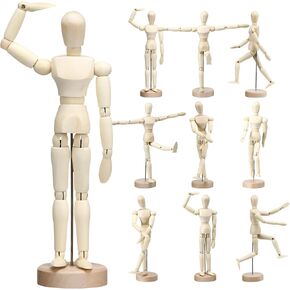 Soaoo 12 Pcs 12 Pcs Artists Wooden Manikin Jointed Mannequin 8 Inch Flexible Mannequin Wooden Drawing Figure Model for Artists Sketching Drawing Painting Home Office Desk Decoration