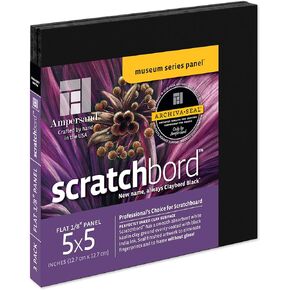 Ampersand Art Supply Scratchbord Art Panel: Museum Series Scratchboard, 1/8 Inch Flat Profile, 5" x 5" - Pack of 3