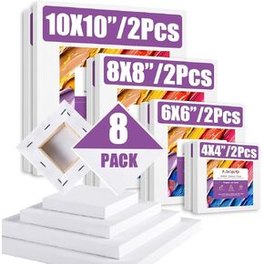 12 Value Pack Stretched Canvases for Painting, Multi-Size (5x7, 8x10, 9.5x12, 11x14 in), 100% Cotton Blank Canvases, Acid-Free for Oil,Acrylic Paint, for Beginners & Pros, Kids & Artists