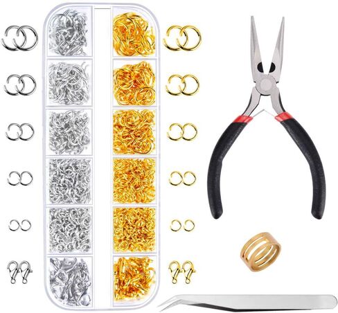 Paxcoo 1200Pcs Open Jump Rings and Lobster Clasps Jewelry Findings Kit with Pliers for Jewelry Making (Silver and Gold) in Kuwait