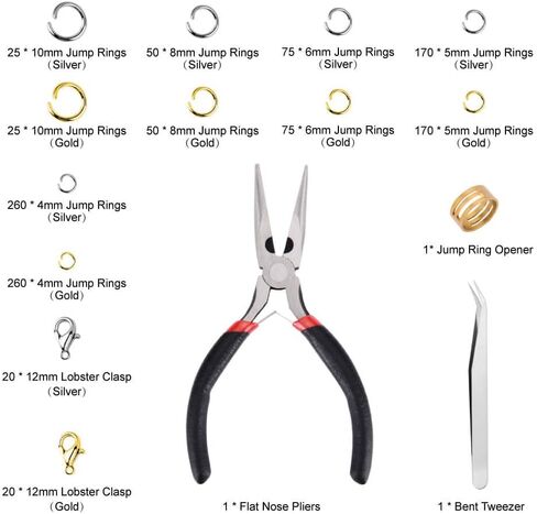 Paxcoo 1200Pcs Open Jump Rings and Lobster Clasps Jewelry Findings Kit with Pliers for Jewelry Making (Silver and Gold) in Kuwait