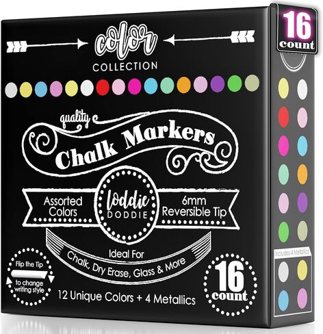 Loddie Doddie Liquid Chalk Markers (24-Pack) - Dust-Free Erasable Pens for Windows, Glass, Chalkboard & Blackboard - 6mm Reversible Bullet & Chisel Tip in Kuwait