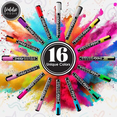Loddie Doddie Liquid Chalk Markers (24-Pack) - Dust-Free Erasable Pens for Windows, Glass, Chalkboard & Blackboard - 6mm Reversible Bullet & Chisel Tip in Kuwait