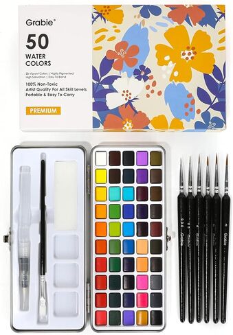 Grabie Watercolor Paint Set, Great for Painting, 50 Colors, Detail Paint Brush Included, Art Supplies, for Artists, Amateur Hobbyists and Painting Lovers in Saudi Arabia