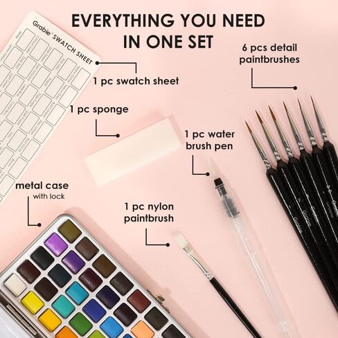 Grabie Watercolor Paint Set, Great for Painting, 50 Colors, Detail Paint Brush Included, Art Supplies, for Artists, Amateur Hobbyists and Painting Lovers in Saudi Arabia