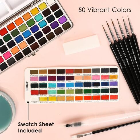 Grabie Watercolor Paint Set, Great for Painting, 50 Colors, Detail Paint Brush Included, Art Supplies, for Artists, Amateur Hobbyists and Painting Lovers in Saudi Arabia