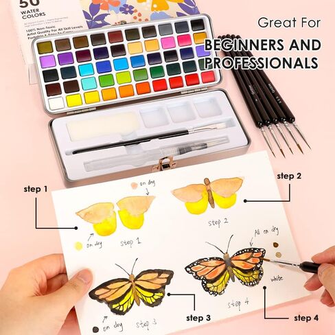Grabie Watercolor Paint Set, Great for Painting, 50 Colors, Detail Paint Brush Included, Art Supplies, for Artists, Amateur Hobbyists and Painting Lovers in Saudi Arabia