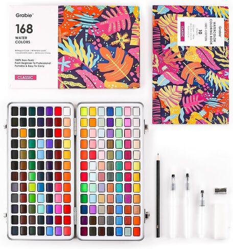 Grabie Watercolor Paint Set, Great for Painting, 50 Colors, Detail Paint Brush Included, Art Supplies, for Artists, Amateur Hobbyists and Painting Lovers in Saudi Arabia