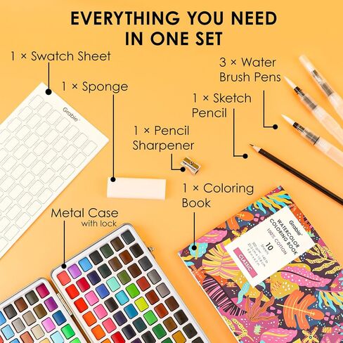 Grabie Watercolor Paint Set, Great for Painting, 50 Colors, Detail Paint Brush Included, Art Supplies, for Artists, Amateur Hobbyists and Painting Lovers in Saudi Arabia