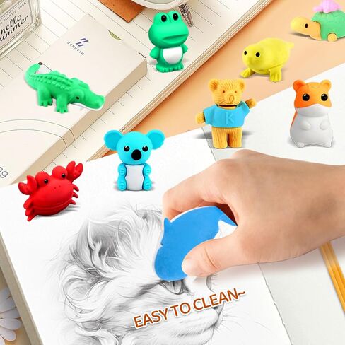 60pcs محو الحيوانات الحيوانات الأليفة حيوانات أليفة للأطفال بلغات القلم الرصاص محو اللغز ألعاب الهدايا لجوائز الفصول الدراسية ، ومكافأة اللعبة ، وصندوق الكنز ، وحشو بيض عيد الفصح ، ومواد غودي كيس ، وفضلات الحفلات in Kuwait