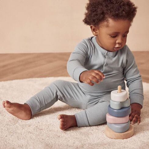 MORI Baby Unisex Pajama Set in Ribbed Navy - Front Popper Top and Elastic Waist Bottoms - Two Piece Sleepwear - 3-6 Months in Saudi Arabia