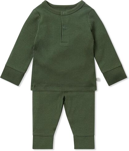 MORI Baby Unisex Pajama Set in Ribbed Navy - Front Popper Top and Elastic Waist Bottoms - Two Piece Sleepwear - 3-6 Months in Saudi Arabia