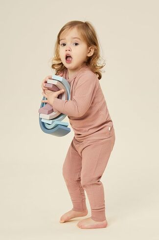 MORI Baby Unisex Pajama Set in Ribbed Navy - Front Popper Top and Elastic Waist Bottoms - Two Piece Sleepwear - 3-6 Months in Saudi Arabia