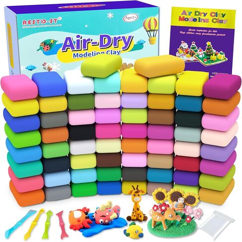 Air Dry Clay 66 Colors, Modeling Clay for Kids, DIY Model Magic Clay, Molding Clay Kit with Sculpting Tools, Non-Sticky Soft and Super Light, Arts and Crafts Gift for Boys Girls Kids. in Kuwait