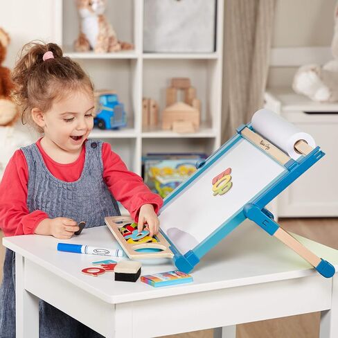 Melissa & Doug Deluxe Double-Sided Tabletop Easel (Arts & Crafts, 42 Pieces, 17.5" H x 20.75" W x 2.75" L, Great Gift for Girls and Boys - Best for 3, 4, 5 Year Olds and Up),Gold in Saudi Arabia