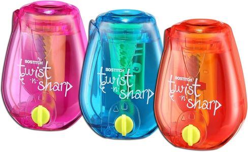 Bostitch Office Twist-N-Sharp Pencil Sharpener ، للأطفال وأقلام الرصاص الملونة ، ألوان متنوعة (PS1-ADJ) in Kuwait