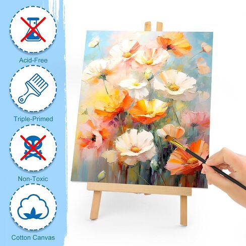 24 Pack Canvases for Painting with 4"x4", 5"x7", 8"x10", 9"x12", 11"x14", 12"x16", Round Canvas with 12"x12", 8"x8", 3 of Each, Painting Canvas for Oil & Acrylic Paint. in Kuwait