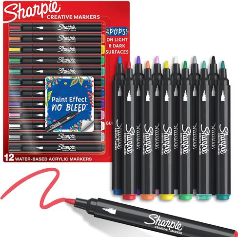 Sharpie Creative Paint-like Brush Tip Acrylic Markers, Assorted Colors, 12 Count, Perfect for Art and Craft Supplies in Saudi Arabia