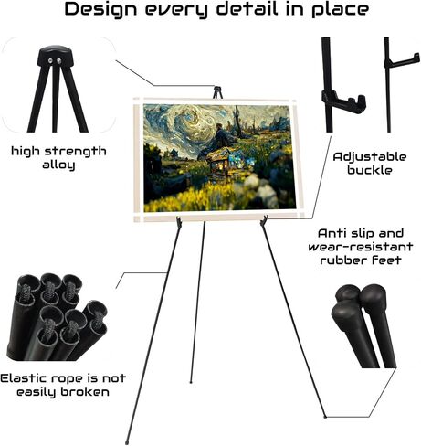 سميك سميلي ستانز لعلامة الزفاف والملصق 63 '' الحامل المحمول لعرض easel easel لحامل الحامل المعدني القابل للتعديل ، حامل ترايبود سريع الإعداد ، العروض ، العلامات ، الملصقات (أسود 1pc) in Kuwait