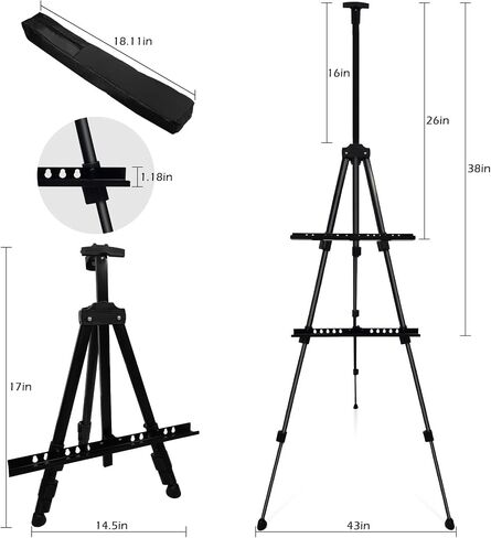 Art Painting Display Artist Easel Stand,Ns Jymb Portable Metal Adjustable Easels for Painting Canvases Height from 17 to 66 Inch - Carry Bag for Table-Top/Floor Displaying and Wedding Signs - Black in Saudi Arabia