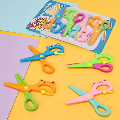 LOVESTOWN Plastic Scissors for Kids, 4 PCS Pre-School Training Scissors, Age 3 for Toddler Arts and Crafts in Saudi Arabia