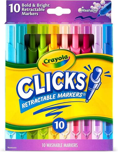 Crayola Clicks Retractable Markers (10ct), No Dry Washable Markers for Kids, Bold Colors, Click Markers for School, Easter Basket Stuffers & Gifts for Kids in Saudi Arabia