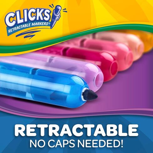 Crayola Clicks Retractable Markers (10ct), No Dry Washable Markers for Kids, Bold Colors, Click Markers for School, Easter Basket Stuffers & Gifts for Kids in Saudi Arabia