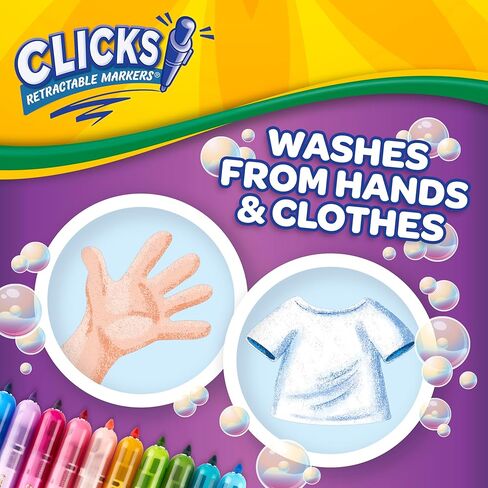 Crayola Clicks Retractable Markers (10ct), No Dry Washable Markers for Kids, Bold Colors, Click Markers for School, Easter Basket Stuffers & Gifts for Kids in Saudi Arabia