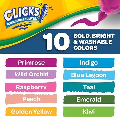 Crayola Clicks Retractable Markers (10ct), No Dry Washable Markers for Kids, Bold Colors, Click Markers for School, Easter Basket Stuffers & Gifts for Kids in Saudi Arabia