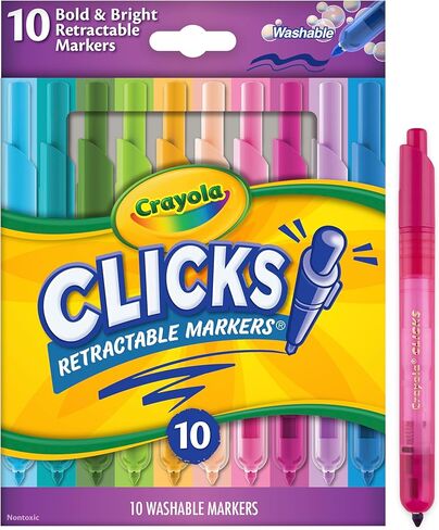 Crayola Clicks Retractable Markers (10ct), No Dry Washable Markers for Kids, Bold Colors, Click Markers for School, Easter Basket Stuffers & Gifts for Kids in Saudi Arabia