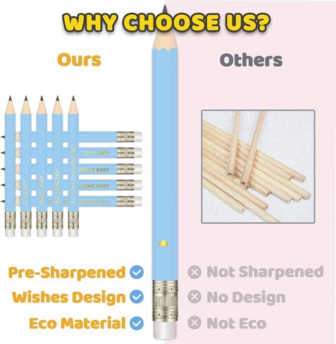 50Pcs - Baby Shower Sharpened Half Pencils with Erasers, Pre-sharpened Pencils for Baby Shower Games, 4 Inches in Kuwait