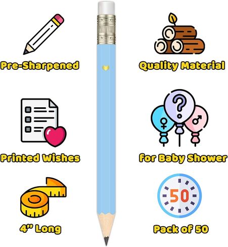 50Pcs - Baby Shower Sharpened Half Pencils with Erasers, Pre-sharpened Pencils for Baby Shower Games, 4 Inches in Kuwait
