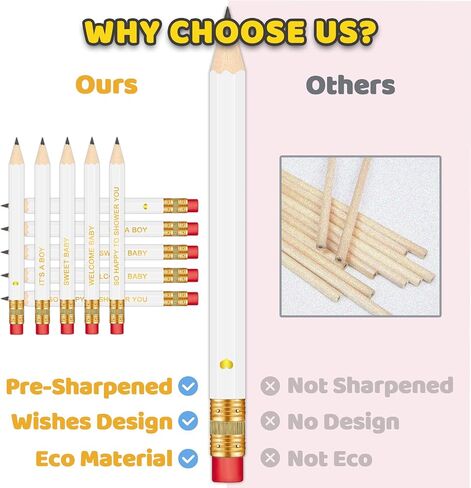 50Pcs - Baby Shower Sharpened Half Pencils with Erasers, Pre-sharpened Pencils for Baby Shower Games, 4 Inches in Kuwait