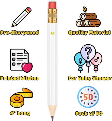 50Pcs - Baby Shower Sharpened Half Pencils with Erasers, Pre-sharpened Pencils for Baby Shower Games, 4 Inches in Kuwait