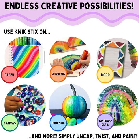 Kwik Stix Solid Tempera Paint Sticks, 12 Colors, Washable Paint Sticks for Kids, Super Quick Drying, Non-Toxic, Allergen Free, Comes in Classic Rainbow Colors, Ideal for Kids and Toddlers in Kuwait