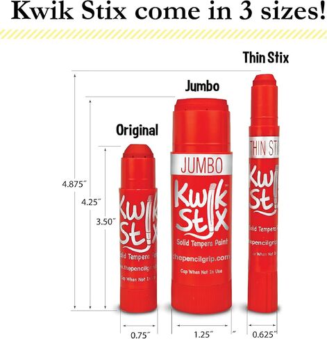 Kwik Stix Solid Tempera Paint Sticks, 12 Colors, Washable Paint Sticks for Kids, Super Quick Drying, Non-Toxic, Allergen Free, Comes in Classic Rainbow Colors, Ideal for Kids and Toddlers in Kuwait