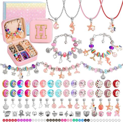 LifeisLuck Charm Bracelet Making Kit, Jewelry Making Kit for Girls DIY Charm Necklace Kit with Bracelet Organizer Box Unicorns Crafts Girls Toys Age 5 6 7 8-12 Birthday Gifts for Kids – A in Kuwait
