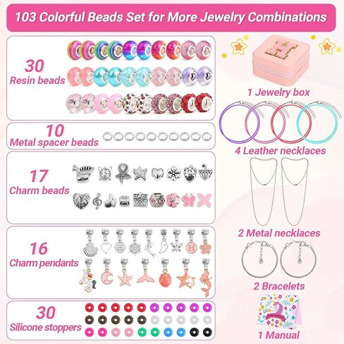 LifeisLuck Charm Bracelet Making Kit, Jewelry Making Kit for Girls DIY Charm Necklace Kit with Bracelet Organizer Box Unicorns Crafts Girls Toys Age 5 6 7 8-12 Birthday Gifts for Kids – A in Kuwait