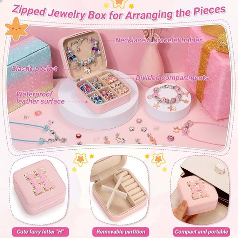 LifeisLuck Charm Bracelet Making Kit, Jewelry Making Kit for Girls DIY Charm Necklace Kit with Bracelet Organizer Box Unicorns Crafts Girls Toys Age 5 6 7 8-12 Birthday Gifts for Kids – A in Kuwait