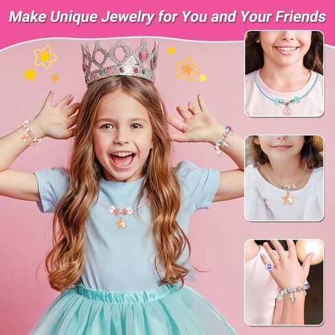 LifeisLuck Charm Bracelet Making Kit, Jewelry Making Kit for Girls DIY Charm Necklace Kit with Bracelet Organizer Box Unicorns Crafts Girls Toys Age 5 6 7 8-12 Birthday Gifts for Kids – A in Kuwait