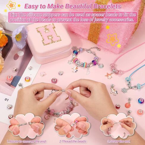 LifeisLuck Charm Bracelet Making Kit, Jewelry Making Kit for Girls DIY Charm Necklace Kit with Bracelet Organizer Box Unicorns Crafts Girls Toys Age 5 6 7 8-12 Birthday Gifts for Kids – A in Kuwait