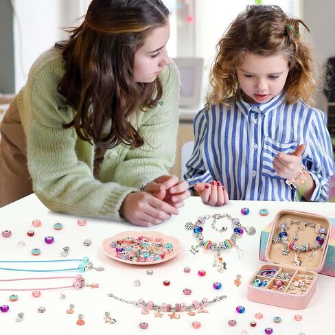 LifeisLuck Charm Bracelet Making Kit, Jewelry Making Kit for Girls DIY Charm Necklace Kit with Bracelet Organizer Box Unicorns Crafts Girls Toys Age 5 6 7 8-12 Birthday Gifts for Kids – A in Kuwait