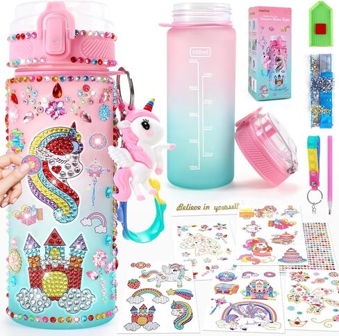 GirlsHome Decorate Your Own Water Bottle for Girls Age 4-6-8-10, Unicorn Toys for Girls Painting Crafts, Fun Arts and Crafts Kits 6-12 Year Old Toddler Girls Birthday Christmas Gifts Toys in Saudi Arabia