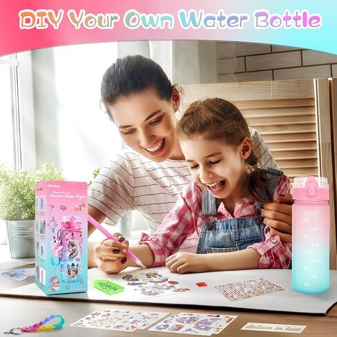 GirlsHome Decorate Your Own Water Bottle for Girls Age 4-6-8-10, Unicorn Toys for Girls Painting Crafts, Fun Arts and Crafts Kits 6-12 Year Old Toddler Girls Birthday Christmas Gifts Toys in Saudi Arabia
