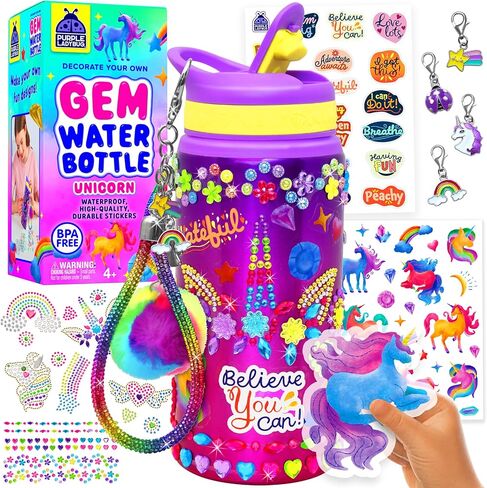 PURPLE LADYBUG Decorate Your Own Water Bottle Kit for Girls - Easter Basket Stuffers for Kids, for Ages 5-8-10 Years Old Girls Birthday Gift, Unicorn Arts and Crafts, Water Bottles for Kids School in Kuwait