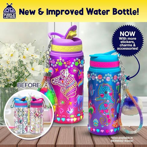 PURPLE LADYBUG Decorate Your Own Water Bottle Kit for Girls - Easter Basket Stuffers for Kids, for Ages 5-8-10 Years Old Girls Birthday Gift, Unicorn Arts and Crafts, Water Bottles for Kids School in Kuwait