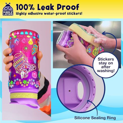 PURPLE LADYBUG Decorate Your Own Water Bottle Kit for Girls - Easter Basket Stuffers for Kids, for Ages 5-8-10 Years Old Girls Birthday Gift, Unicorn Arts and Crafts, Water Bottles for Kids School in Kuwait