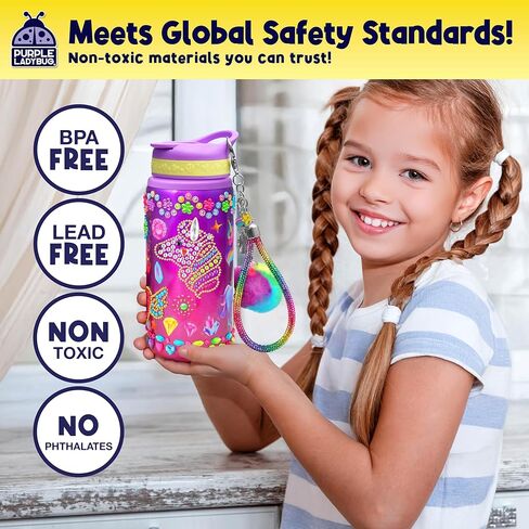 PURPLE LADYBUG Decorate Your Own Water Bottle Kit for Girls - Easter Basket Stuffers for Kids, for Ages 5-8-10 Years Old Girls Birthday Gift, Unicorn Arts and Crafts, Water Bottles for Kids School in Kuwait