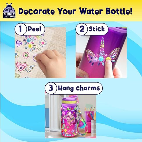 PURPLE LADYBUG Decorate Your Own Water Bottle Kit for Girls - Easter Basket Stuffers for Kids, for Ages 5-8-10 Years Old Girls Birthday Gift, Unicorn Arts and Crafts, Water Bottles for Kids School in Kuwait
