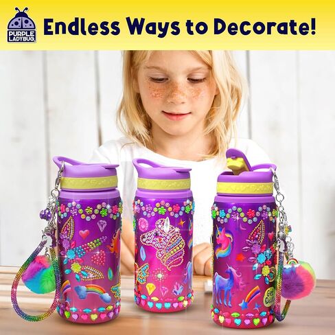 PURPLE LADYBUG Decorate Your Own Water Bottle Kit for Girls - Easter Basket Stuffers for Kids, for Ages 5-8-10 Years Old Girls Birthday Gift, Unicorn Arts and Crafts, Water Bottles for Kids School in Kuwait
